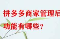 拼多多商家管理后臺功能有哪些？