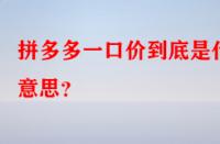 拼多多一口價到底是什么意思？